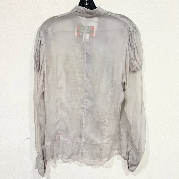The People Of The Labyrinths 100% Silk Button Down Long Sleeve Sheer Blouse - Picture 4 of 6